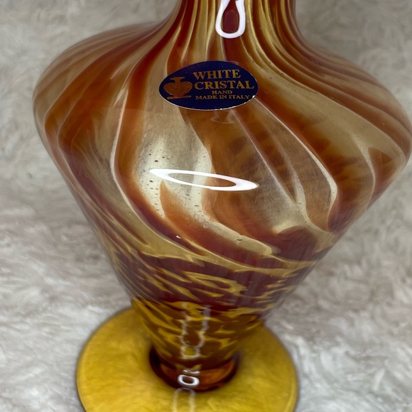 Vintage Italian White Cristal Hand Made Stretched Swirled Pedestal Vase - Picture 7 of 7